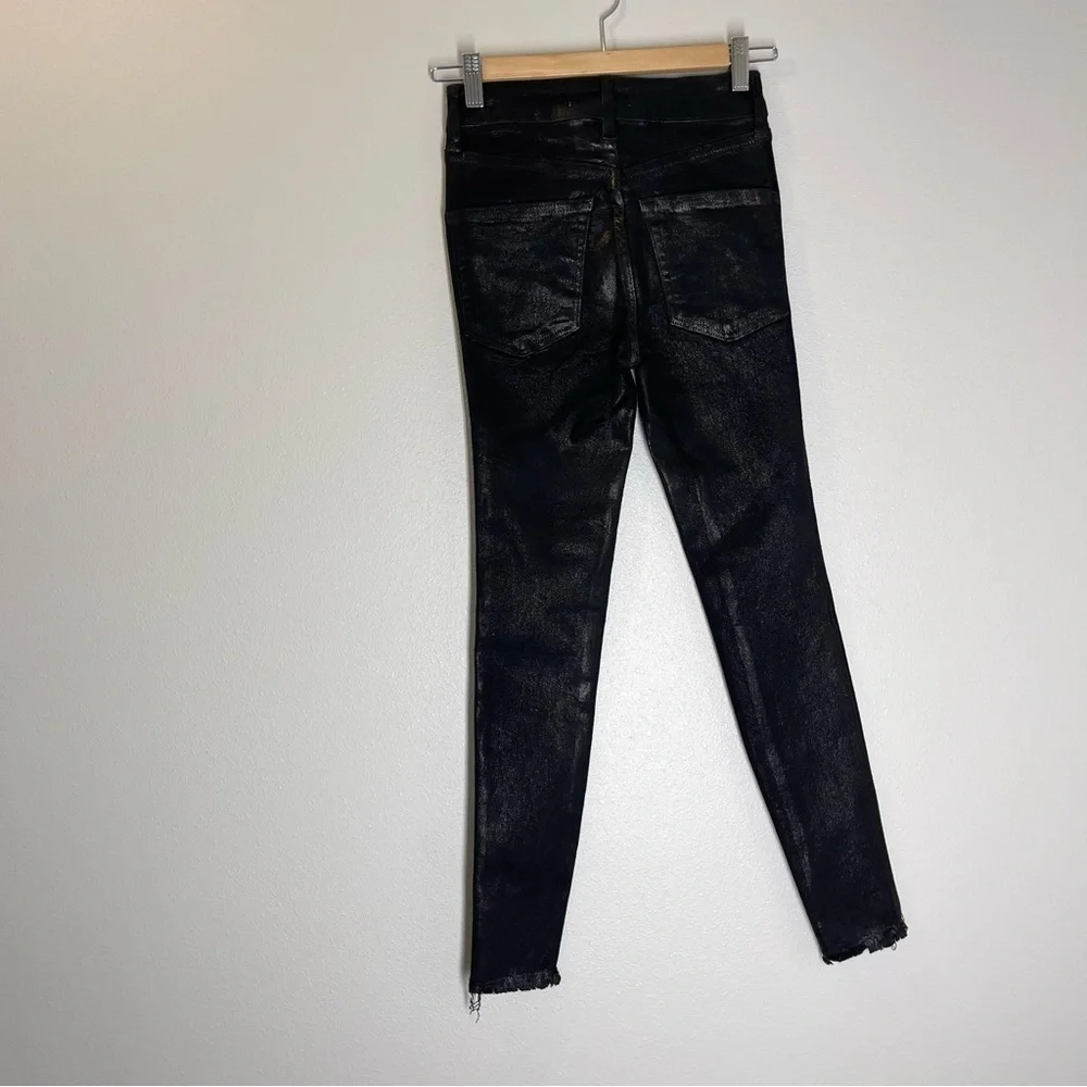 Free People Coated High Waist Jeans Black Raw Frayed Hem Size 24 Women’s NWT